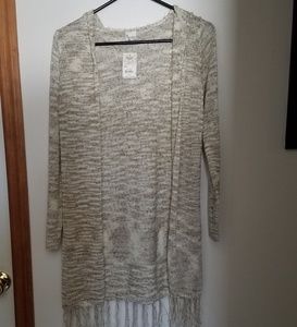 Cardigan sweater with fringe